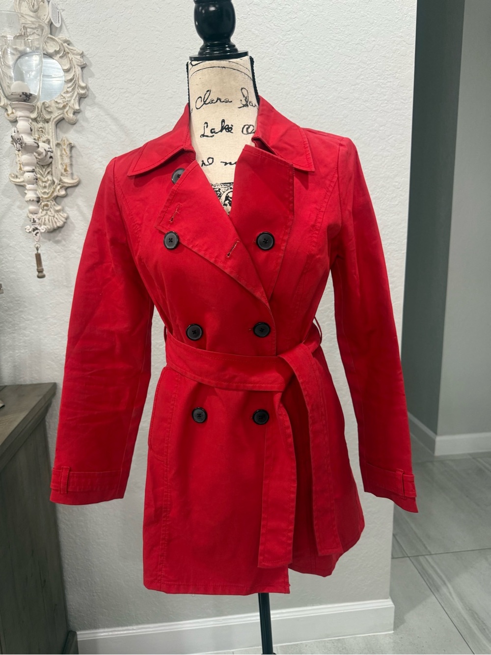 Old Navy Red Double Breasted Belted Trench Coat XS